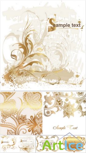 Light Vector Backgrounds - Gold ornaments, vector, white background