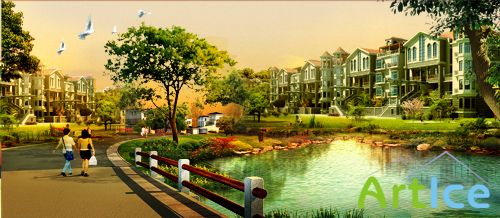 Beautiful Lake Gardens real estate ads PSD layered material