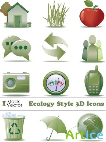 Ecology Style 3D Icons Vector