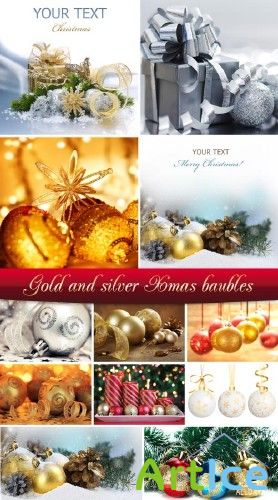 Stock Photo: Gold and silver Xmas baubles