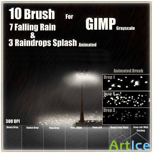 Raindrops Splash And Rain Brushes for GIMP