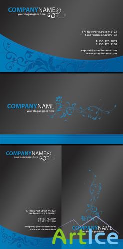 Blue Business Cards With Beautiful Ornament