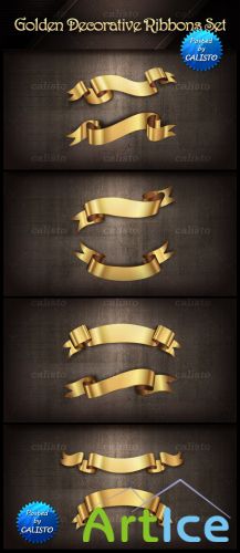 Golden Decorative Vector Ribbons Set