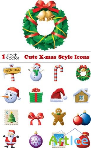 Cute X-mas Style Icons Vector