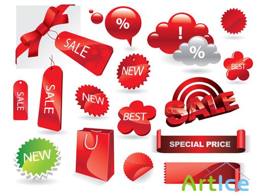Red Shiny Sale Tags Vector Clipart