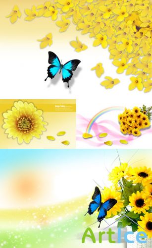 Beautiful Butterflies and Sunflowers solar psd