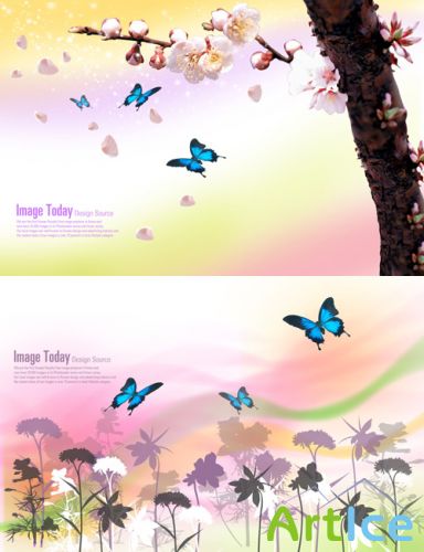 PSD for Photoshop - Butterfly flying over flowers