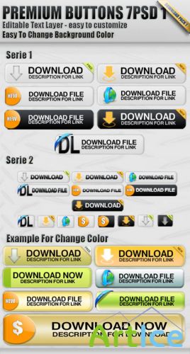 Buttons Download Pack 7 PSD in 1