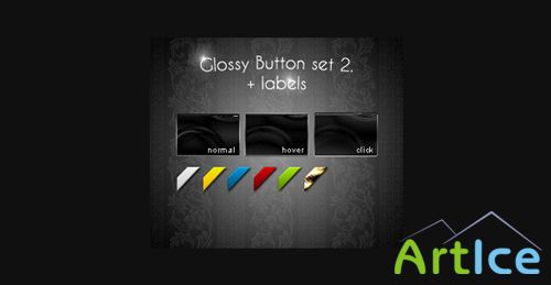 Glossy 3 State Button plus Corner Labels PSD for Photoshop