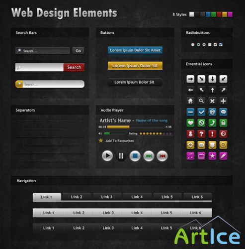 Dark Web Design Elements for Photoshop