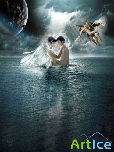 The dance of the angels in the lake for Photoshop