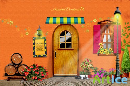 A beautiful house with flowers in the yard psd for Photoshop