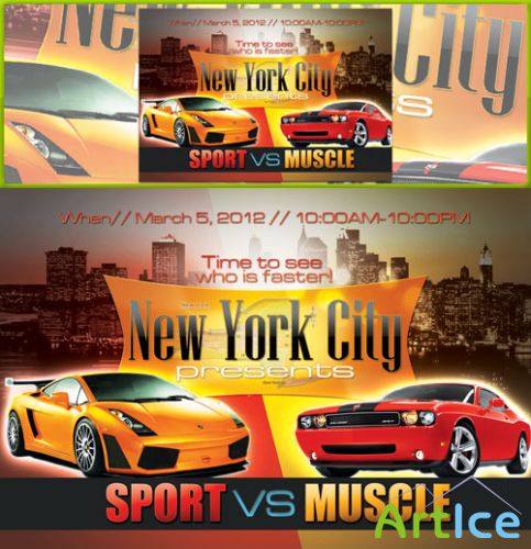 PSD Template - Sport vs Muscle Party Flyer/Poster