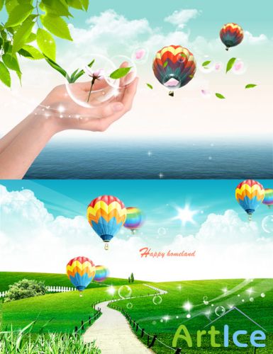 Balloons in the sky psd for Photoshop