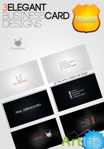 3 Elegant Business Card Designs PSD Template