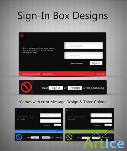 Login Boxes and Error Messages PSD Template