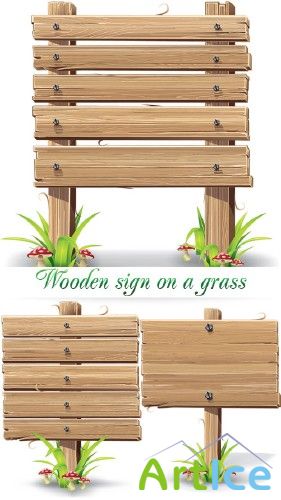 Wooden sign on a grass vector