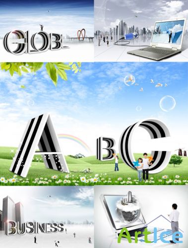 Striped letters and words psd for Photoshop