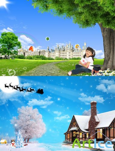 Winter and summer beauty in nature psd for Photoshop