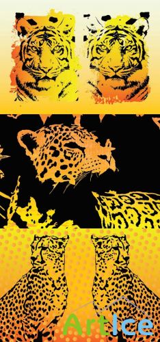 Tigers, Leopard and Jaguar Vector Animals for Photoshop