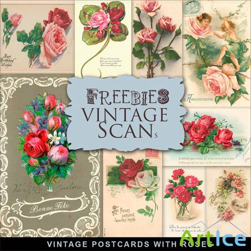 Scrap-Kit Vintage Postcards with Roses