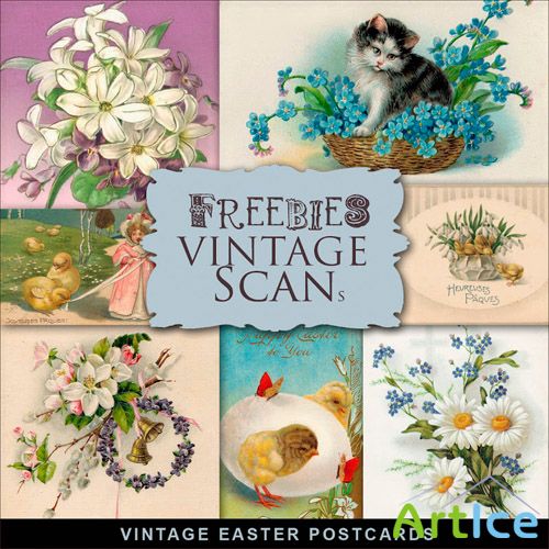 Scrap-Kit Vintage Easter Postcards Animals and Flowers