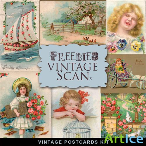 Scrap-Kit Vintage Postkards Illustrations