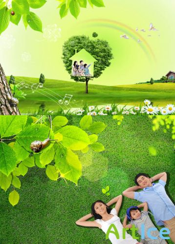 Beautiful green spring field psd for Photoshop