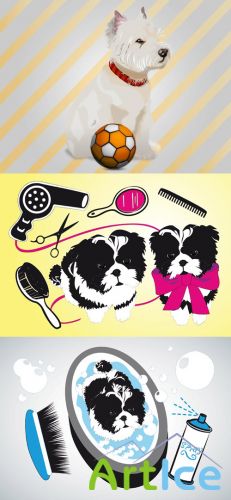 Vector Cute Puppy and Cute Dogs Beauty Salon for Photoshop