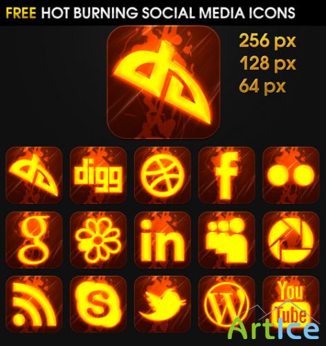 Hot Burning Social Media Icons