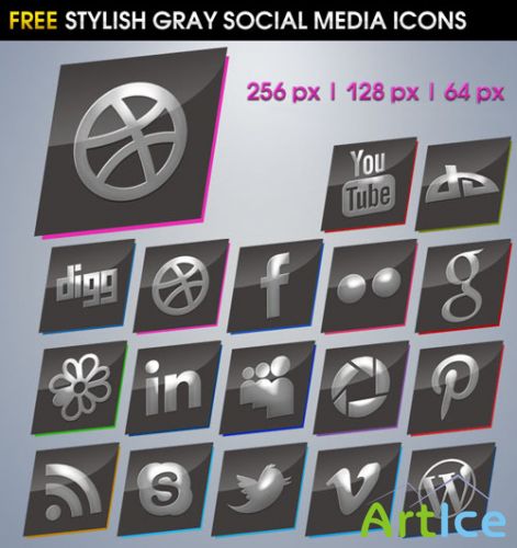 Stylish Gray Social Media Icons