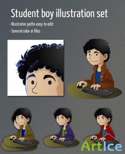 Student Boy Illustration Set For Photoshop