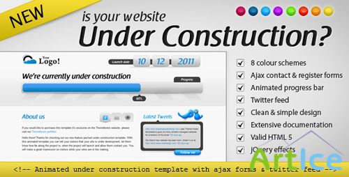 ThemeForest - Animated Under Construction - Twitter & Ajax forms - Retail