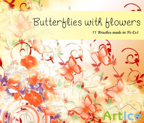 Butterflies with Flowers Brushes