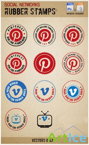 PSD Template - Vimeo and Pinterest Rubber Stamps