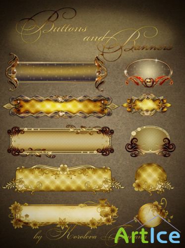 PNG Clipart - Buttons and Banners in a Golden Vintage Style