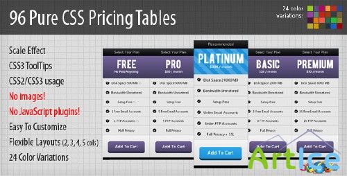CodeCanyon - 96 Pure CSS Pricing Tables