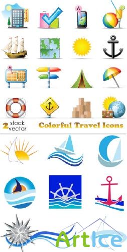 Colorful Travel Icons, vectors