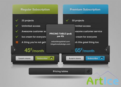 Pricing tables PSD Template