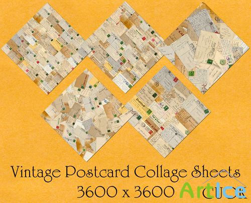 Vintage Postcard Collage Background Papers