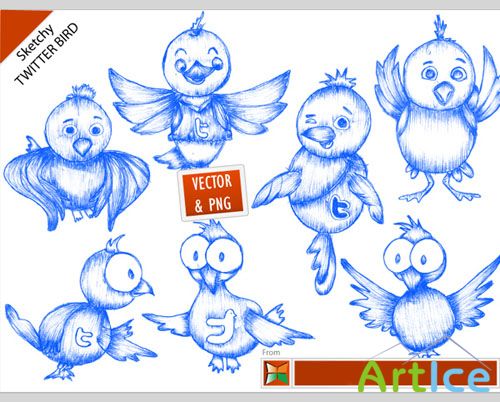 Sketchy Bird Vector Twitter Icons