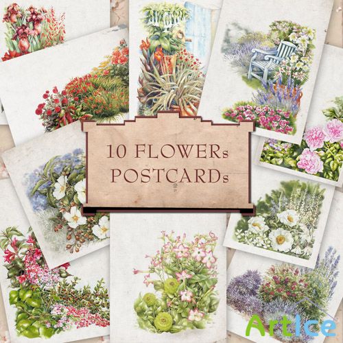 Scrap-kit - 10 Flowers Postcards