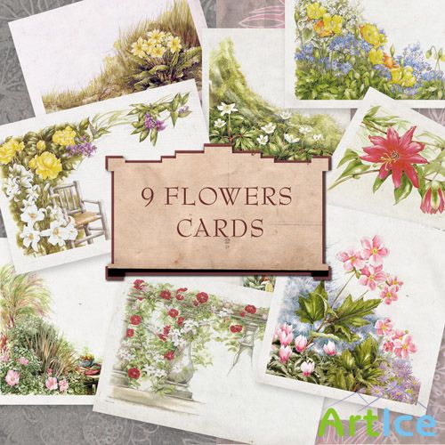 Scrap-kit - 9 Flowers Postcards 2