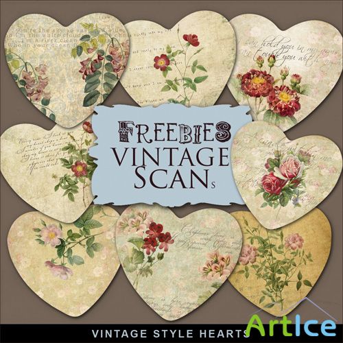 Scrap-kit - Vintsge Style Hearts With Flowers