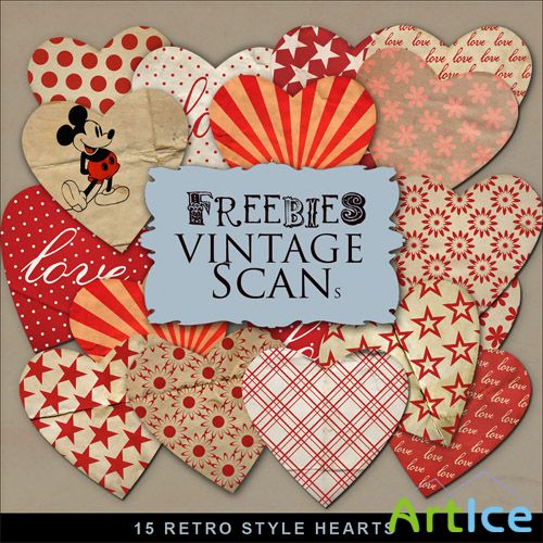 Scrap-kit - 15 Retro Style Hearts