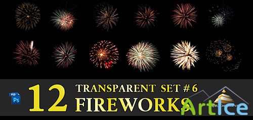 12 Transparent Fireworks Clipart Set 6