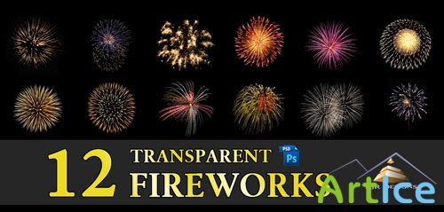 12 Transparent Fireworks Clipart Set 1