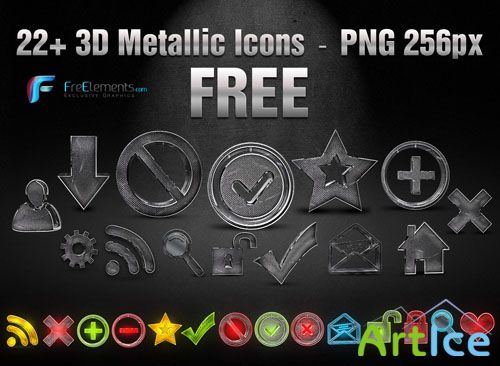 22 3D Metallic PNG Icons Pack