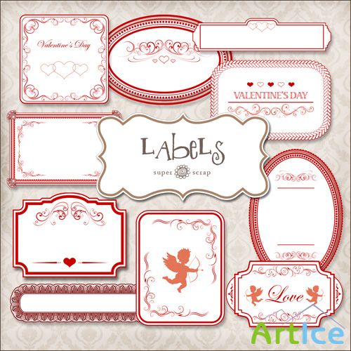 Scrap Set - Valentines Day Labels PNG and JPG Files