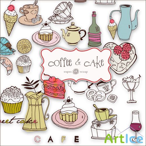 Scrap Set - Coffee and Cake PNG Files